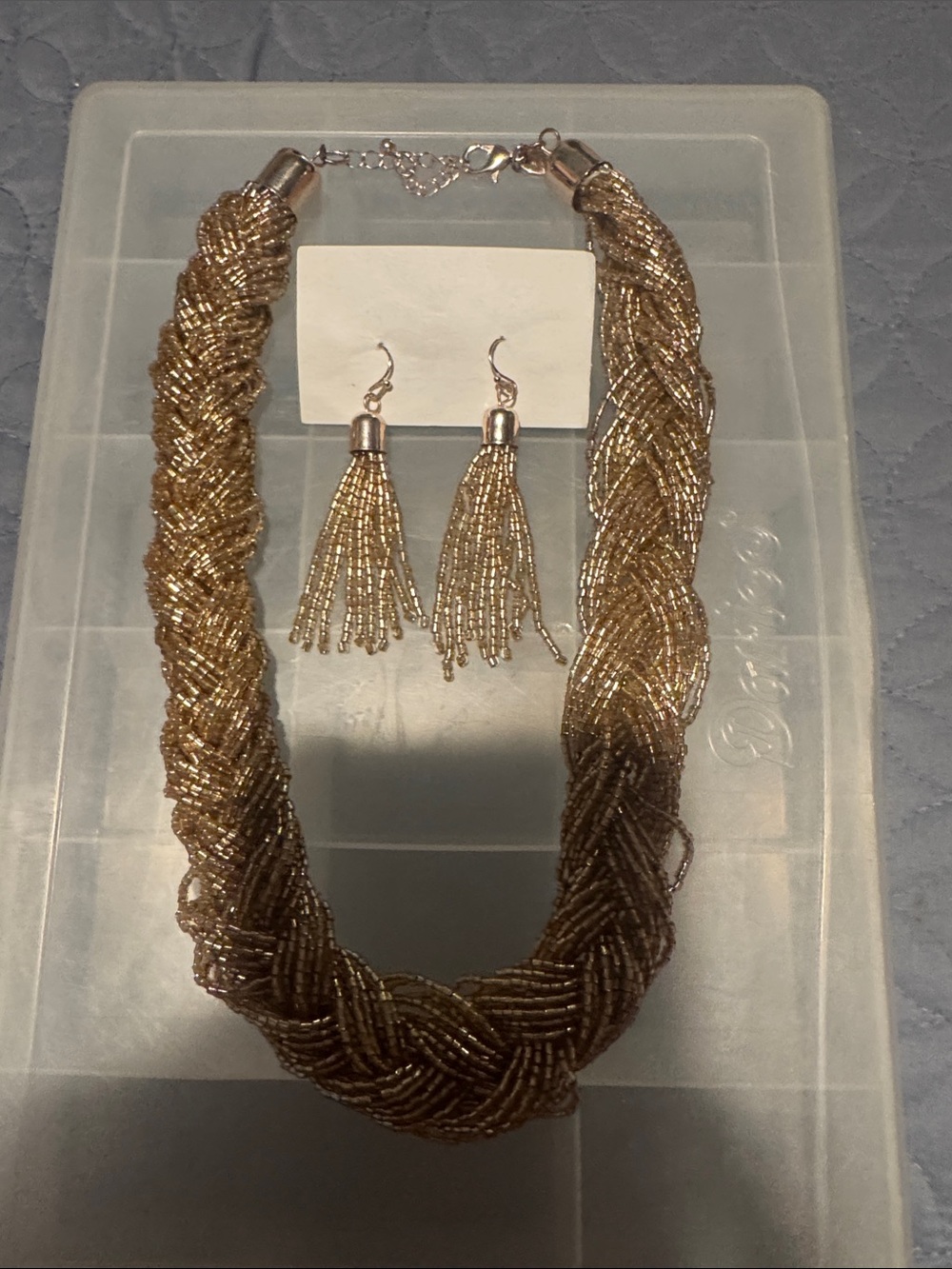 J. Crew Gold Beaded Braided Necklace with Tassel Earrings